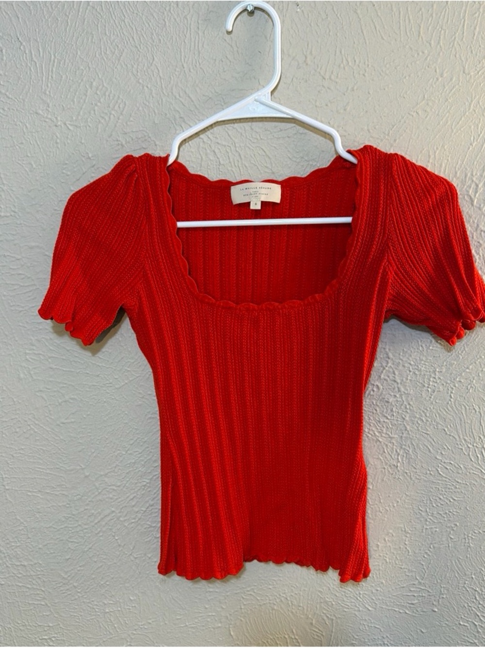 Square Neck Ribbed Red Women's Top